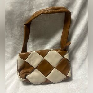ASOS brown tan quilted weaved small handbag purse